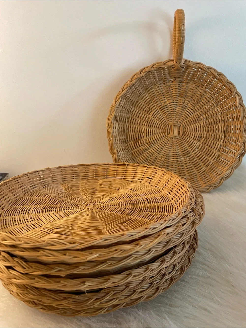 Vintage Basket Lot, paper plate holders Ratan decor